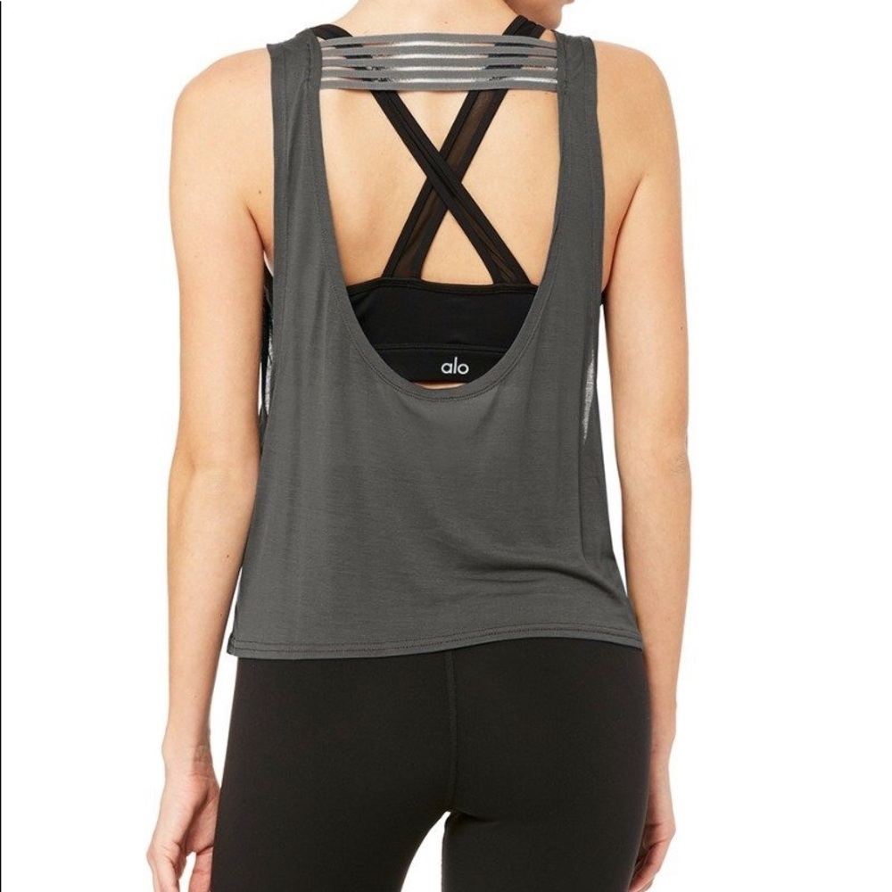 Alo Yoga Charcoal Gray Acme Open Back Tank